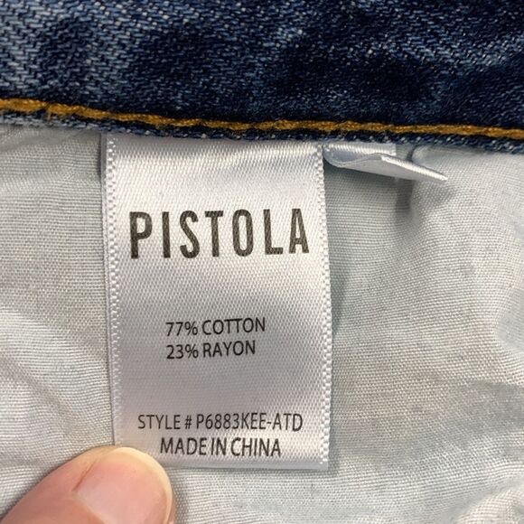 Pistola Presley Blue Med Wash High Rise Button Fly Distressed Loose Fit Jeans 29 - Picture 15 of 16